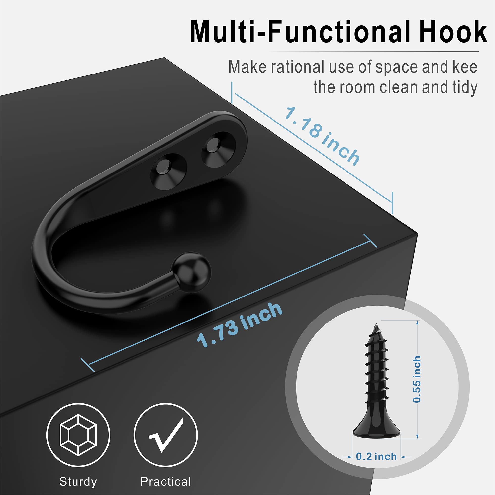 PRIGVOT 15-Pack Black Wall Mount Hooks for Hanging Coats & Towels