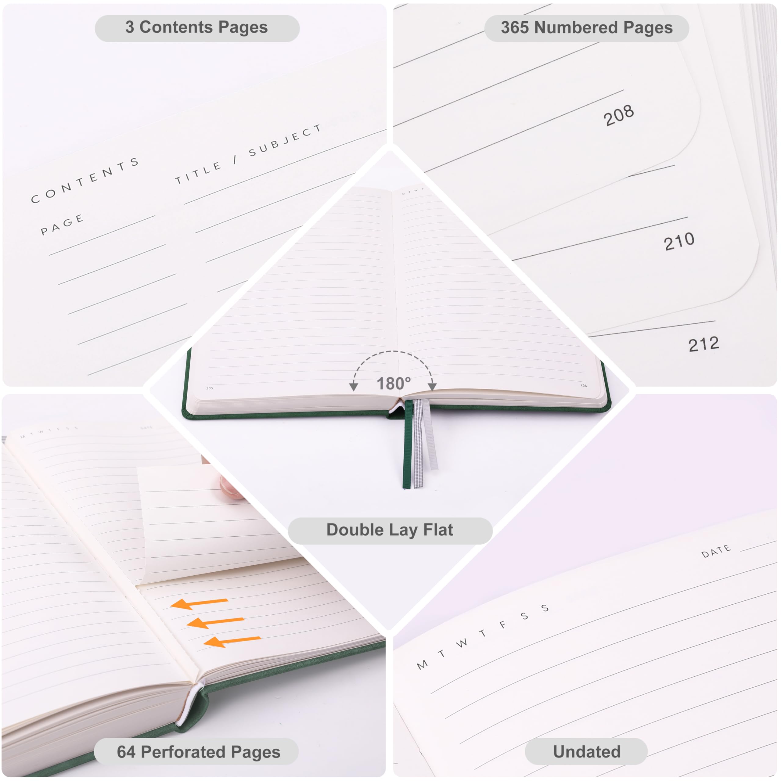 &And Per Se 365 Page Journal – A5 Hardcover Lined Notebook, One Book for the Whole Year, 100gsm Thick Paper, Numbered Pages & 3 Bookmarks, Annual Diary for Daily Writing (Lavender)