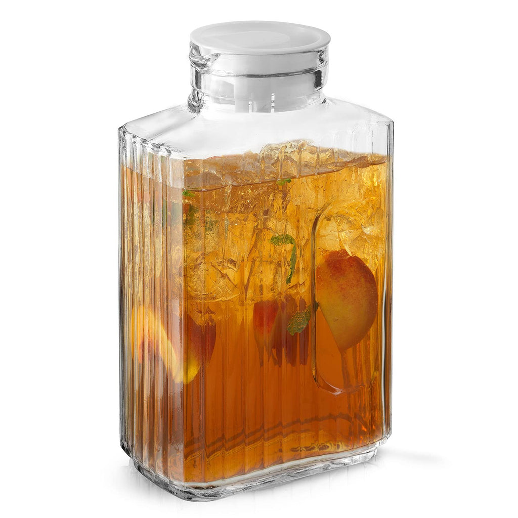 68oz Glass Pitcher with Lid (2 Lids), Rectangle Beverage Serveware and Storage Container for Cold Drinks and Liquids, Water Containers, 2 Quart Pitcher with Lid for Kool Aid and Lemonade