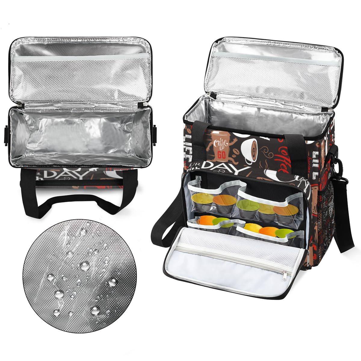 Keurig K-Mini Plus Portable Single Serve Coffee Brewer Case with Pockets for K-cup Pods - Brown and Red Travel Carrying Storage Tote Bag