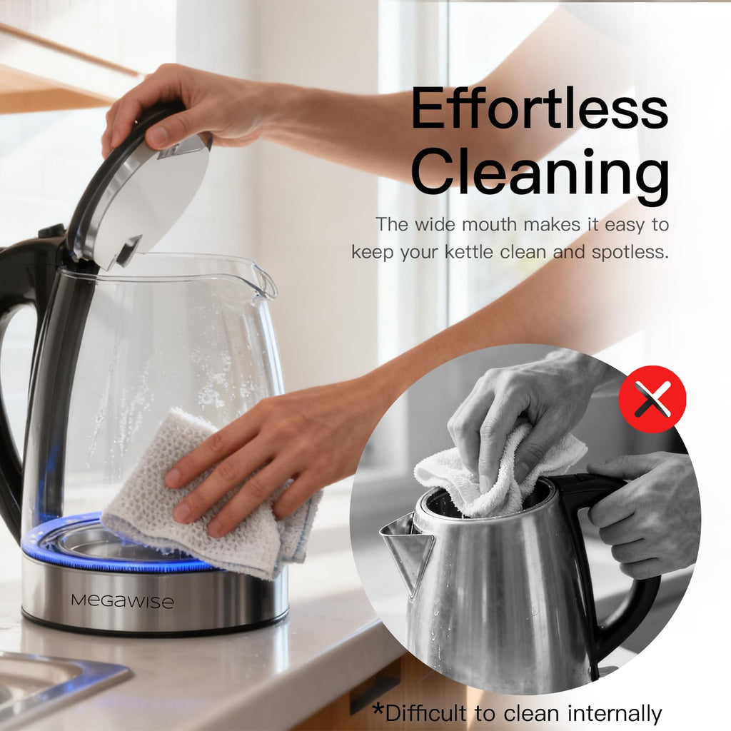 MEGAWISE 1.8L Electric Glass Kettle with Auto Shut-Off and Blue LED