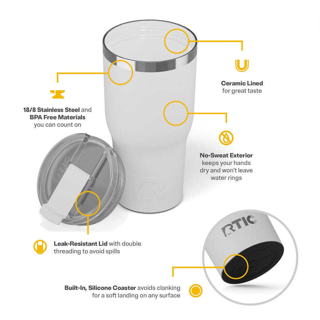 RTIC 30oz Essential Tumbler with Lid, Ceramic Lined, White