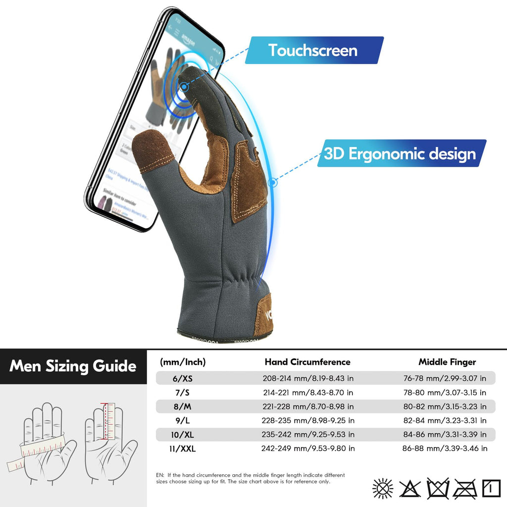 Vgo... 1-Pair Gardening Gloves Men, Safety Work Gloves, Puncture-proof, Thornproof, Touchscreen (Gray,S,SL7475)