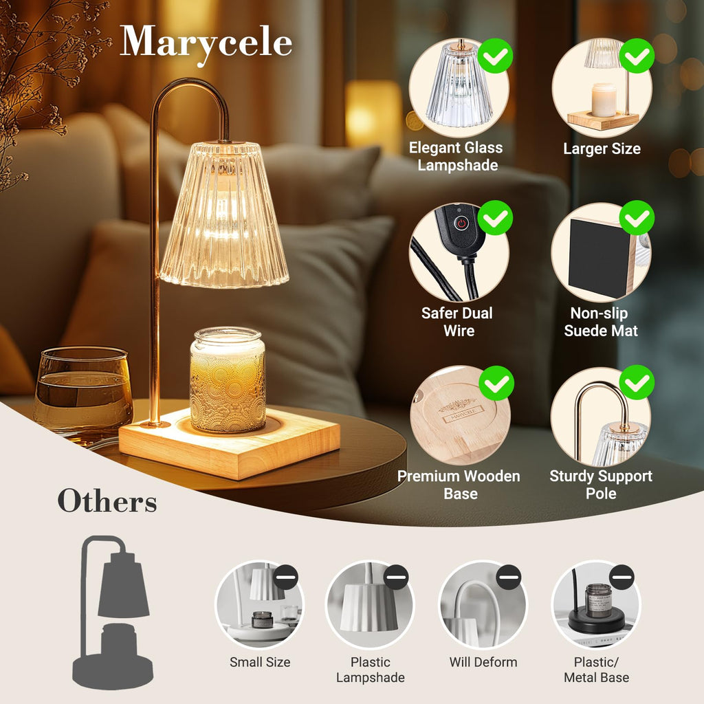 Marycele Candle Warmer Lamp with Timer, Vintage Amber Nightstand Decor Gift