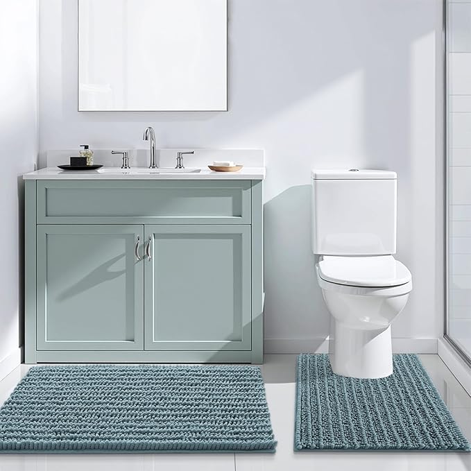 Arotive Luxury Chenille Bathroom Rug Mat, Extra Soft Thick Absorbent Shaggy Bath Rugs, Non-Slip Machine Wash Dry, Plush Bath Mats for Bathroom, Shower and Tub, 30x17, Smoky Gray