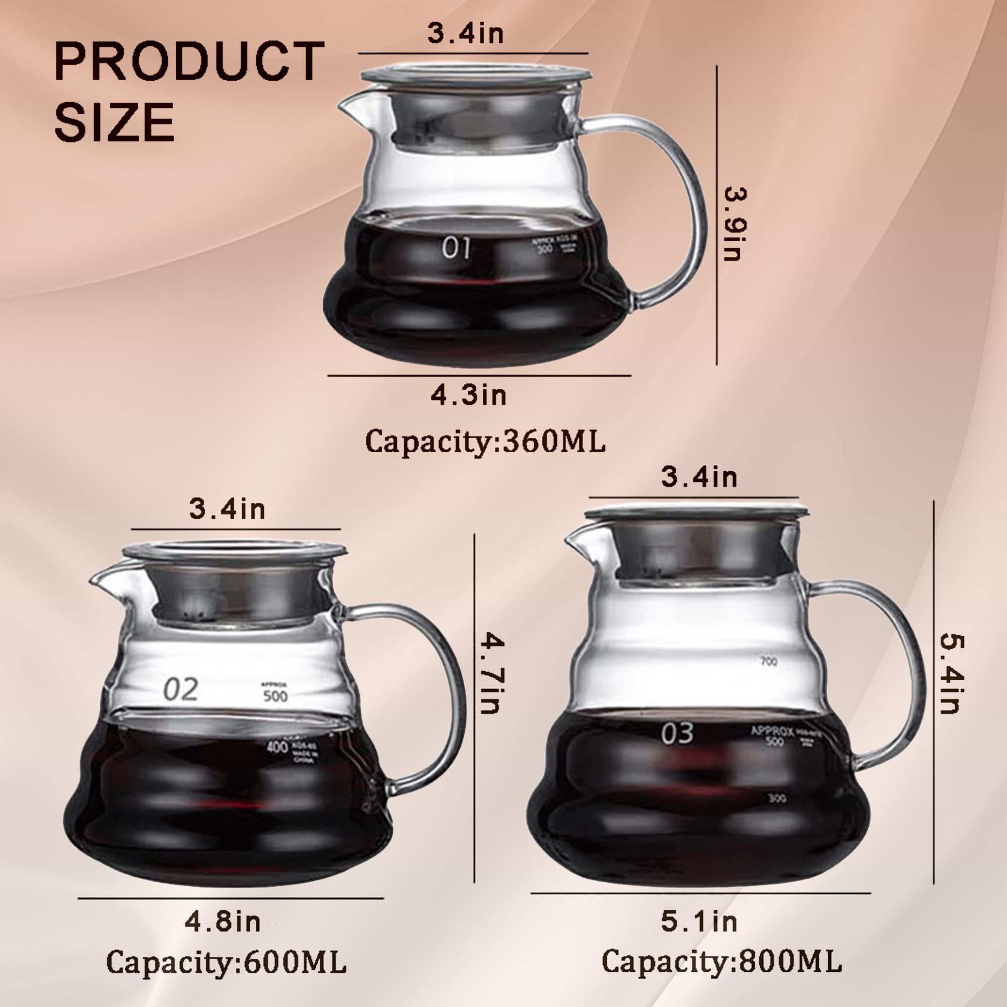 Glass Coffee Server for Drip Coffee Maker, Standard Glass Coffee Carafe, Coffee Pot with Lid, Clear, 02 600ml(20oz)