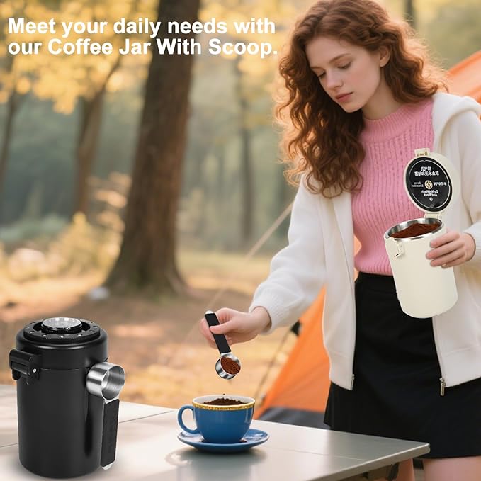 Coffee Canister, Airtight Stainless Steel Kitchen Food Storage Container With Spoon And Date Tracker, For Ground Coffee, Cereal, Bean, Tea,Sugar (black)