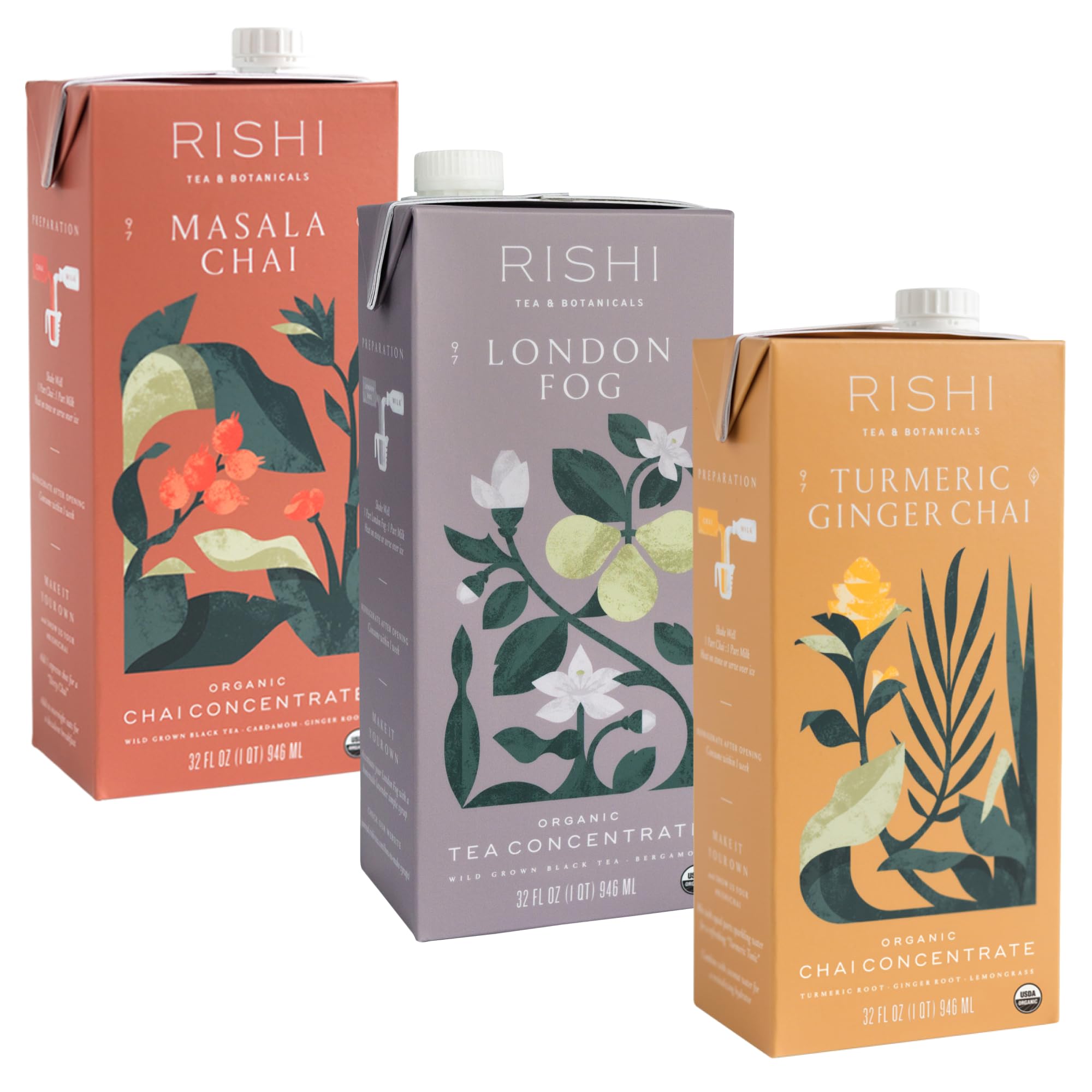Rishi Tea Organic Latte Concentrate Variety Pack, 96 Fl Oz