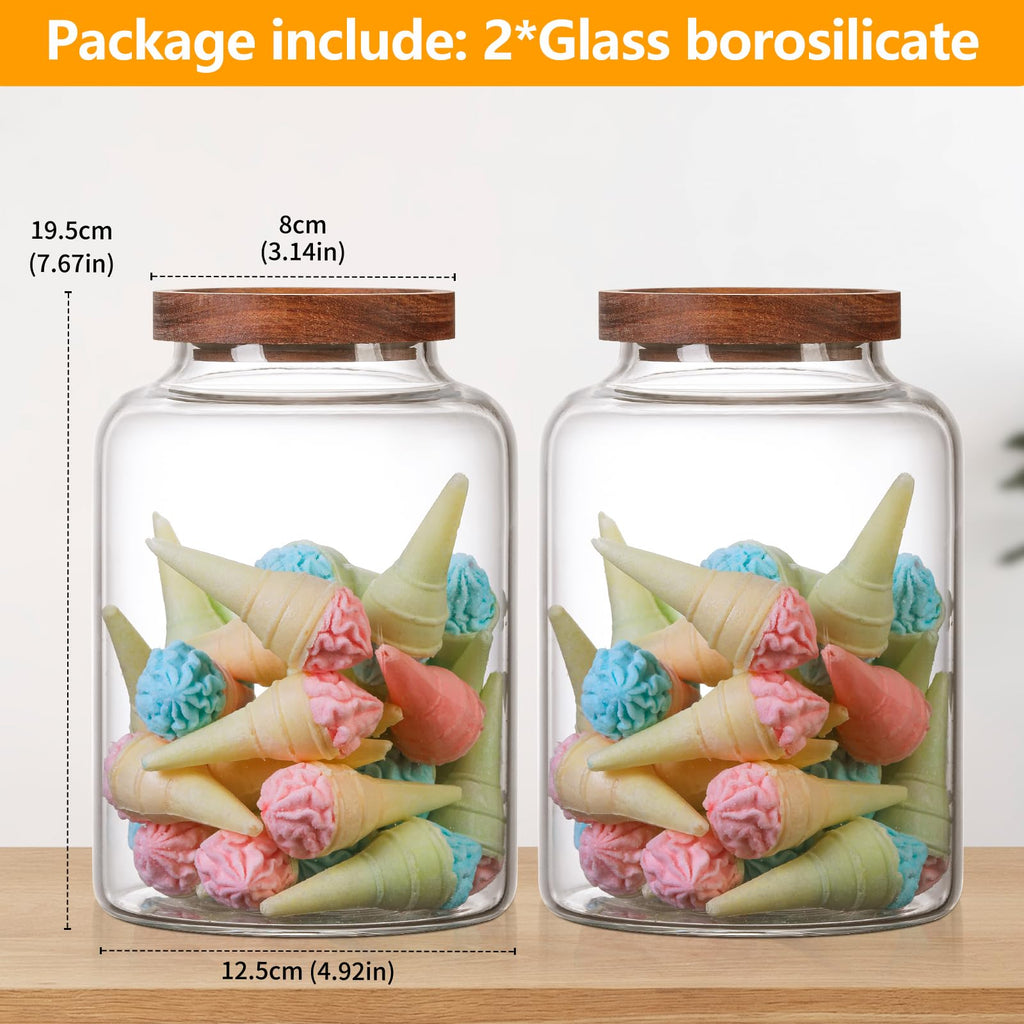 OULOVECO Large Glass Jar with Lid Set of 2, Glass Sugar Containers Kitchen Canisters Pantry Glass Food Storage Container for Candy Coffee Bean Cereal Flour Cookies (67oz(2000ml)-2 pack)