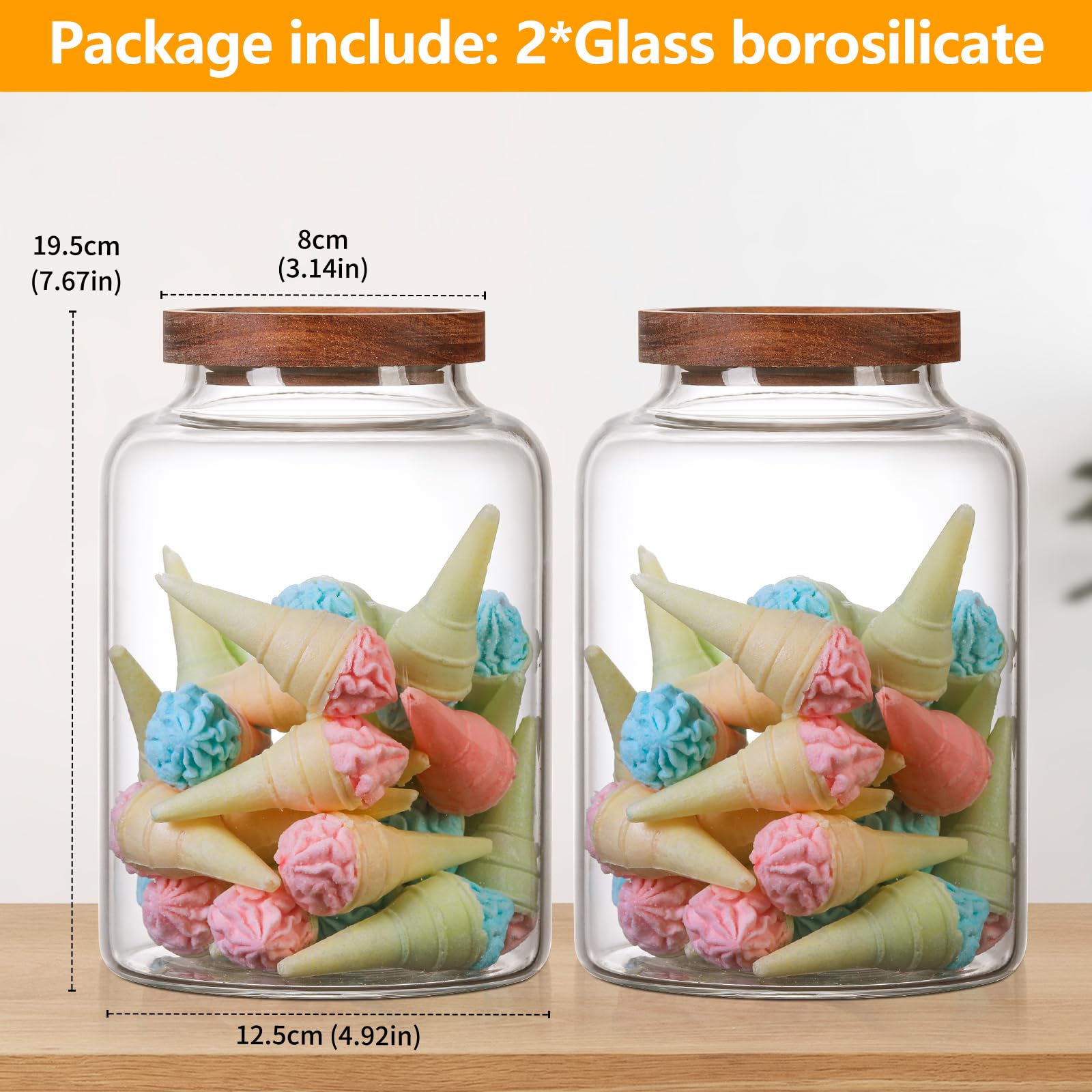OULOVECO Large Glass Jar with Lid Set of 2, Glass Sugar Containers Kitchen Canisters Pantry Glass Food Storage Container for Candy Coffee Bean Cereal Flour Cookies (67oz(2000ml)-2 pack)