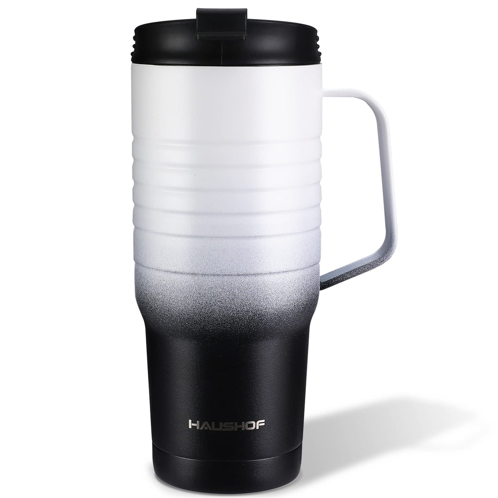 HAUSHOF 24 oz Travel Mug with Handle, Stainless Steel Vacuum Insulated Coffee Travel Mug, Double Wall Travel Mugs with Leakproof Lid, BPA Free