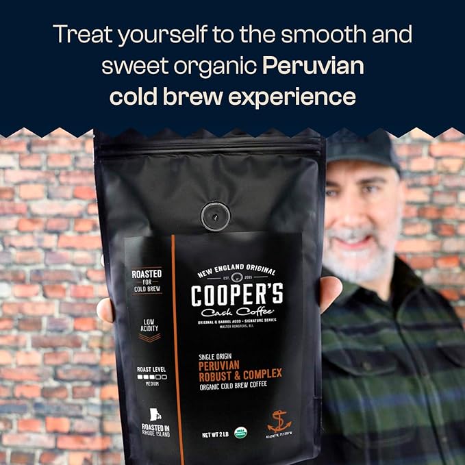 Organic Cold Brew Coffee Peru Reserve Single Origin Peruvian Coarsely Whole Bean - 5 lb. Bag - Medium Roast