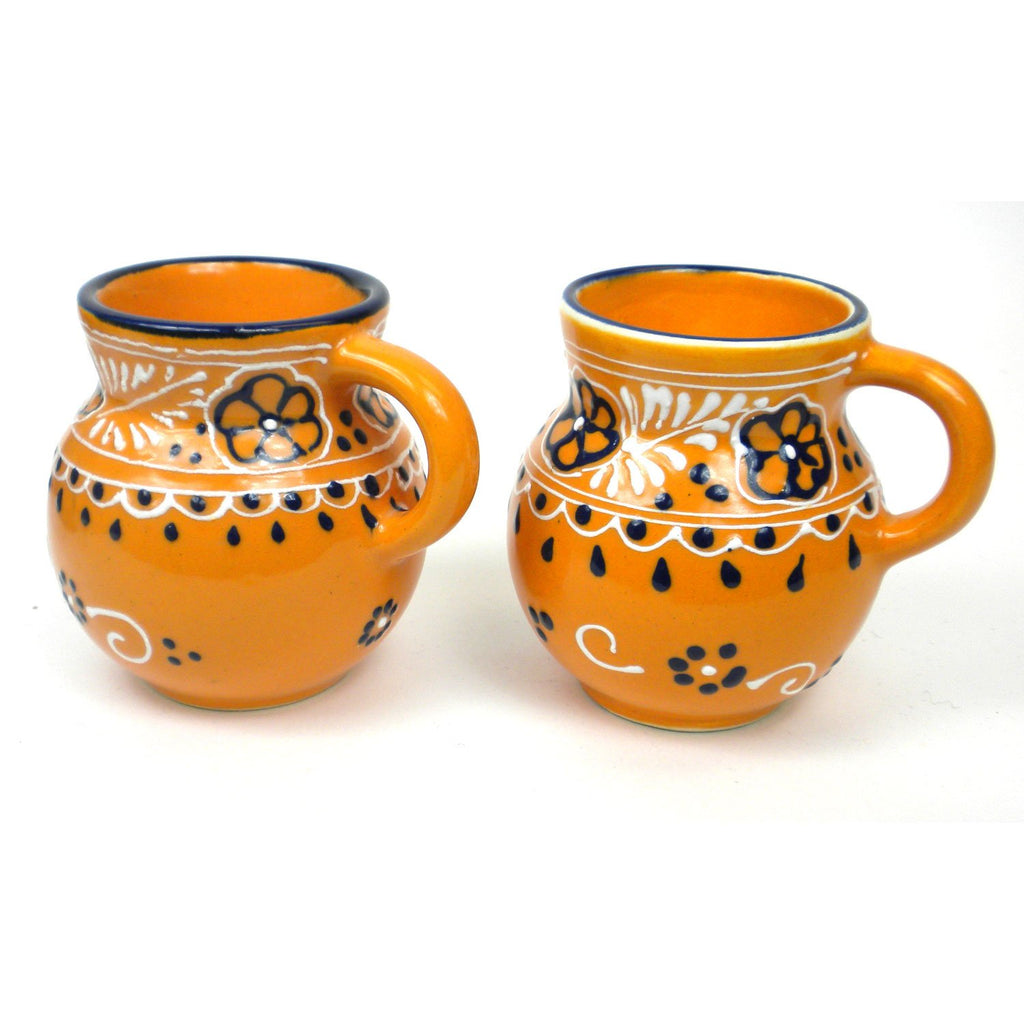 Global Crafts Mexican Pottery Mugs - Encantada Hand-Painted Mugs - 2-Pack Mango Beaker