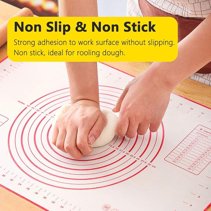 Silicone Pastry Mat for Rolling Dough Non Slip Extra Large 20''×28'',Silicone Baking Mat Nonstick,Non Stick Dough Kneading Cutting Mat with Measurement for Fondant Pie Bread Cookie (Red-XL)
