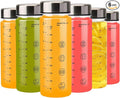 6 Pack Juice Bottles with Caps - Wide Mouth Resuable Clear Plastic Water Bottles for Juicing,Smoothie,Protein, Beverage,Storage Containers,BPA Free,Leakproof Stainless Steel Lid(16 Ounces)