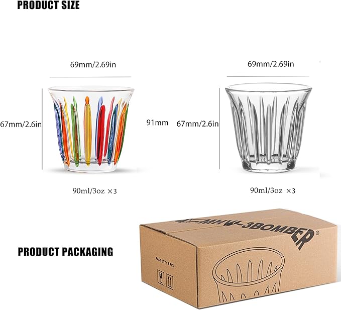 MHW-3BOMBER Small Glass Cups Set of 6 Drinking Glasses 3OZ Latte Glasses for Espresso, Beverage, Water, Whiskey, Juice, Cocktail, Beer G6192-OS