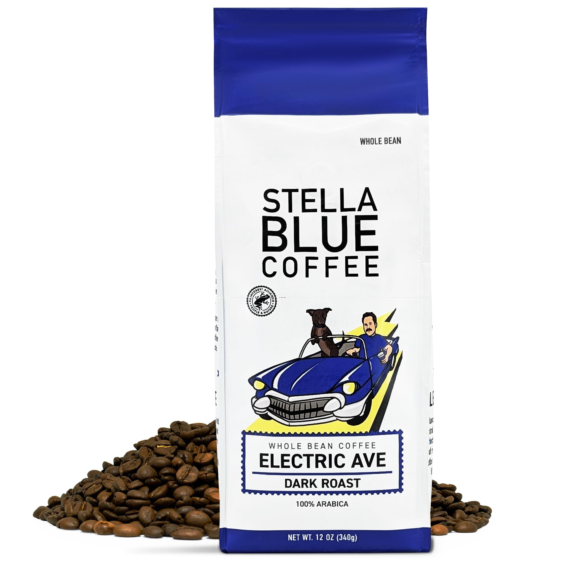 Whole Bean Coffee Electric Avenue Blend, Dark Roast Arabica Beans, 12oz Bag