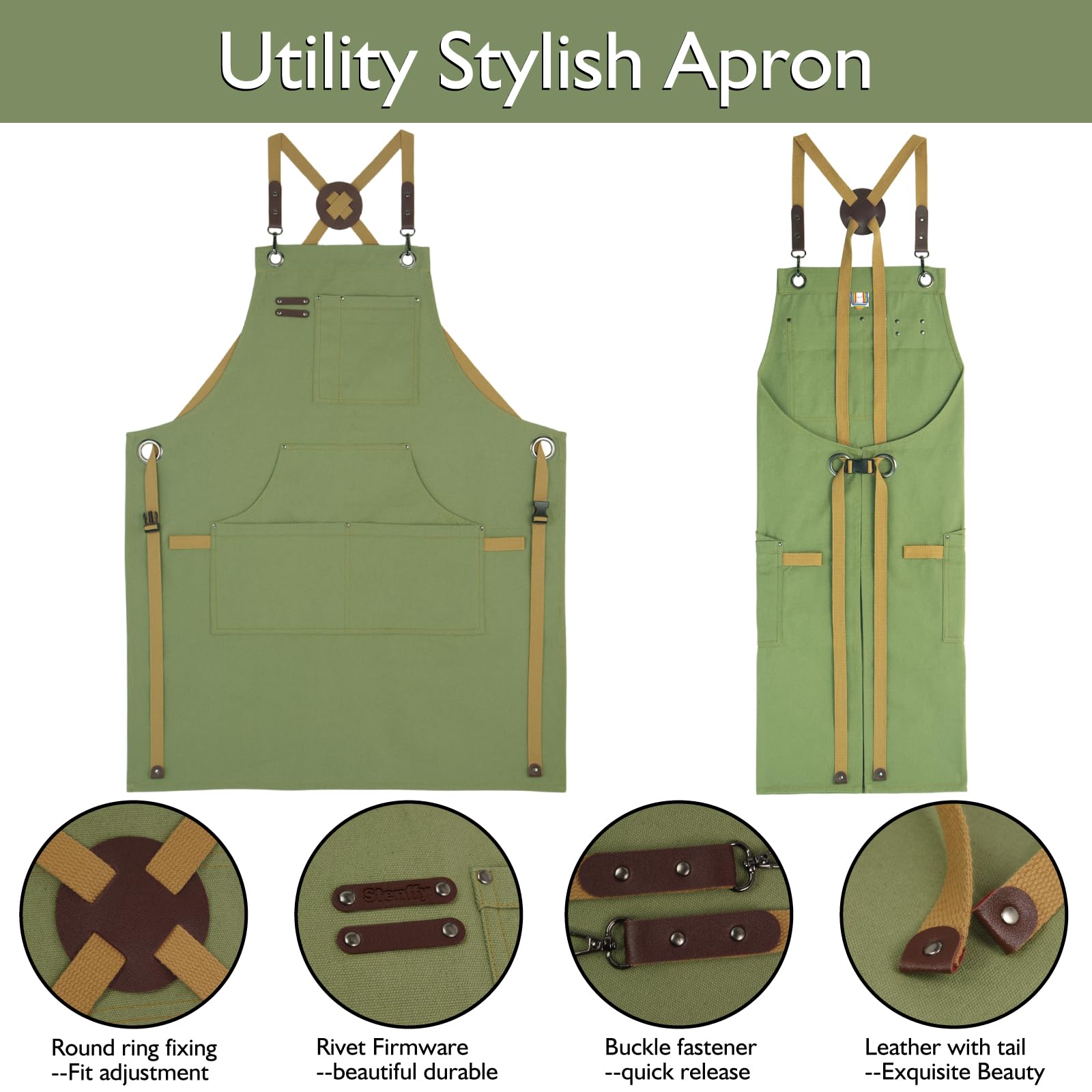 Stenffy 10 Pack Kitchen Apron, Work Apron, Canvas Apron, Olive