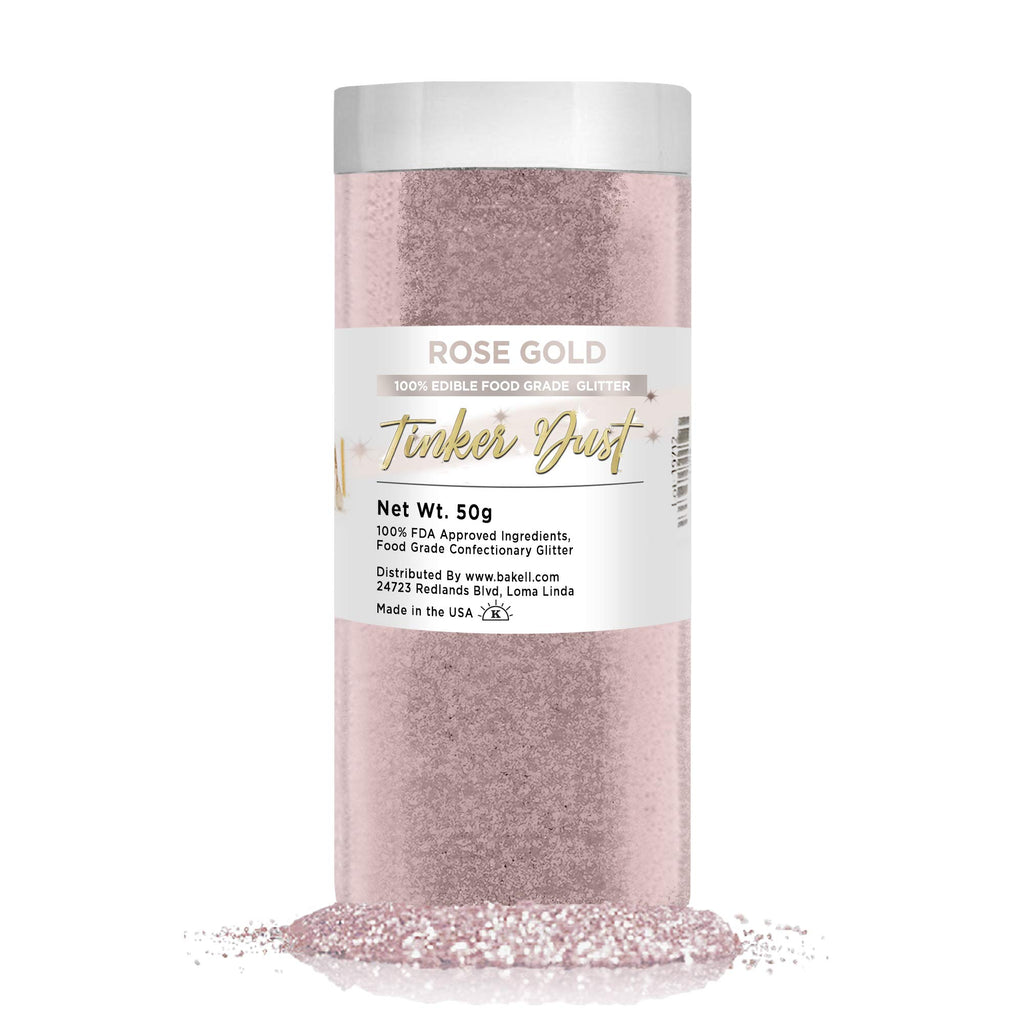 BAKELL Rose Gold Edible Glitter, 50 Grams | TINKER DUST Edible Glitter | KOSHER Certified | 100% Edible Glitter | Cakes, Cupcakes, Cake Pops, Drinks, Dessert Vegan Glitter & Dusts (50g, Rose Gold)