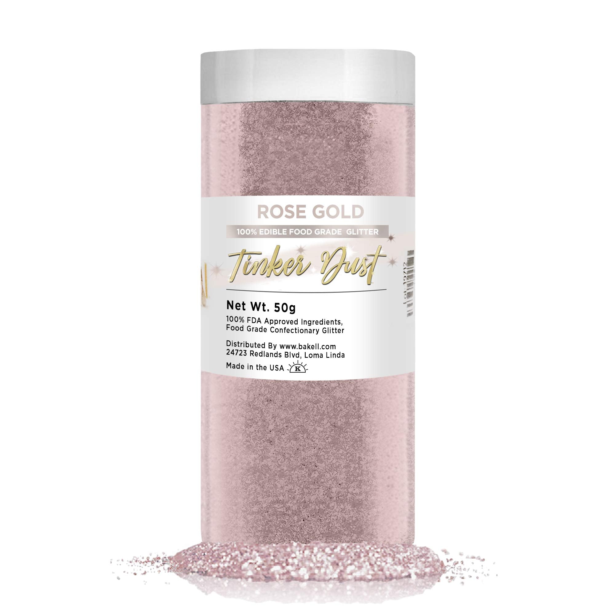 BAKELL Rose Gold Edible Glitter, 50 Grams | TINKER DUST Edible Glitter | KOSHER Certified | 100% Edible Glitter | Cakes, Cupcakes, Cake Pops, Drinks, Dessert Vegan Glitter & Dusts (50g, Rose Gold)