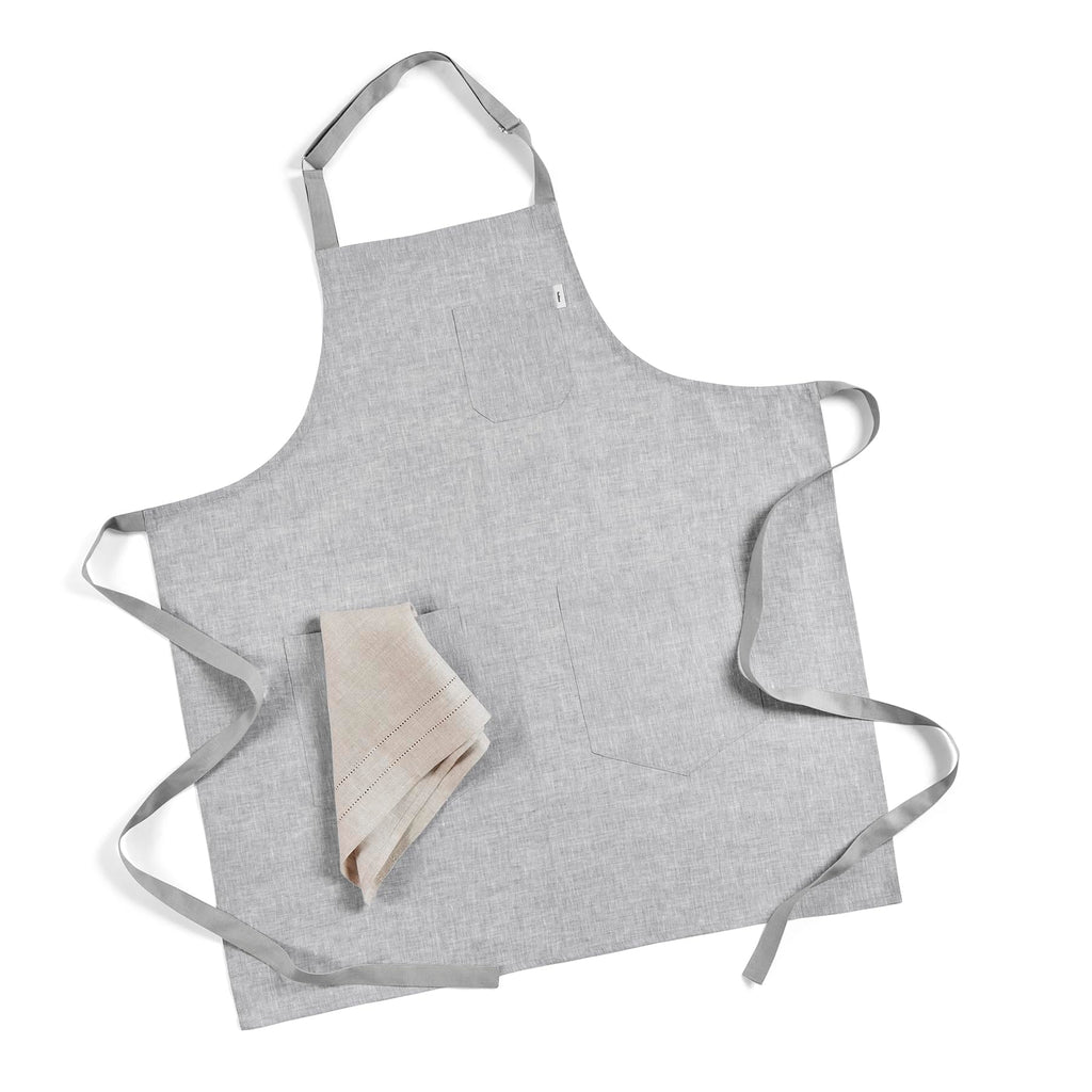 Solino Home 100% Pure Linen Apron, 33 x 30 in, Grey and Grey, Bib Apron
