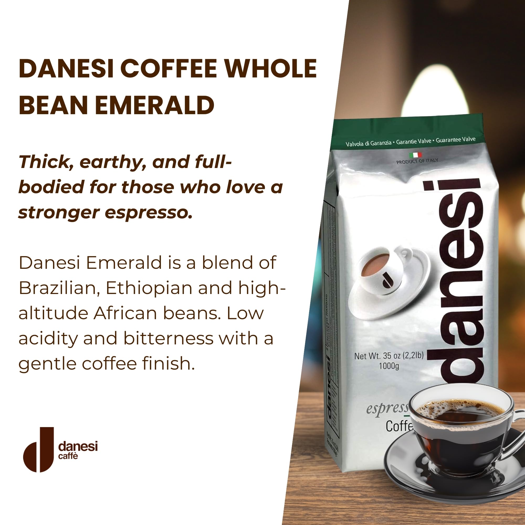 Danesi Caffe Emerald Whole Bean Coffee, Medium Roast (2.2 lb)