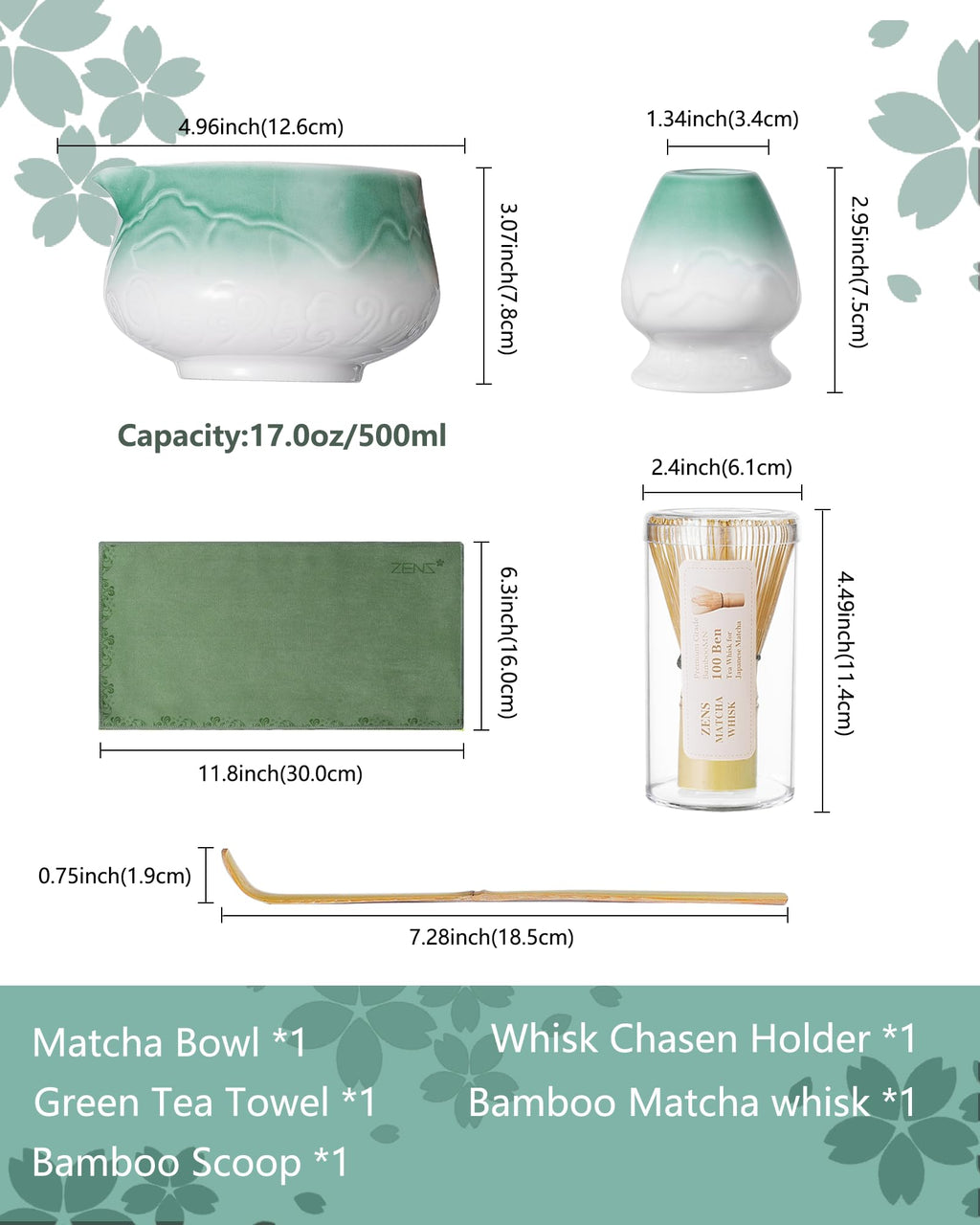 ZENS Premium Matcha Whisk Set, 5pcs Tea Ceremony Gift for Matcha Lovers