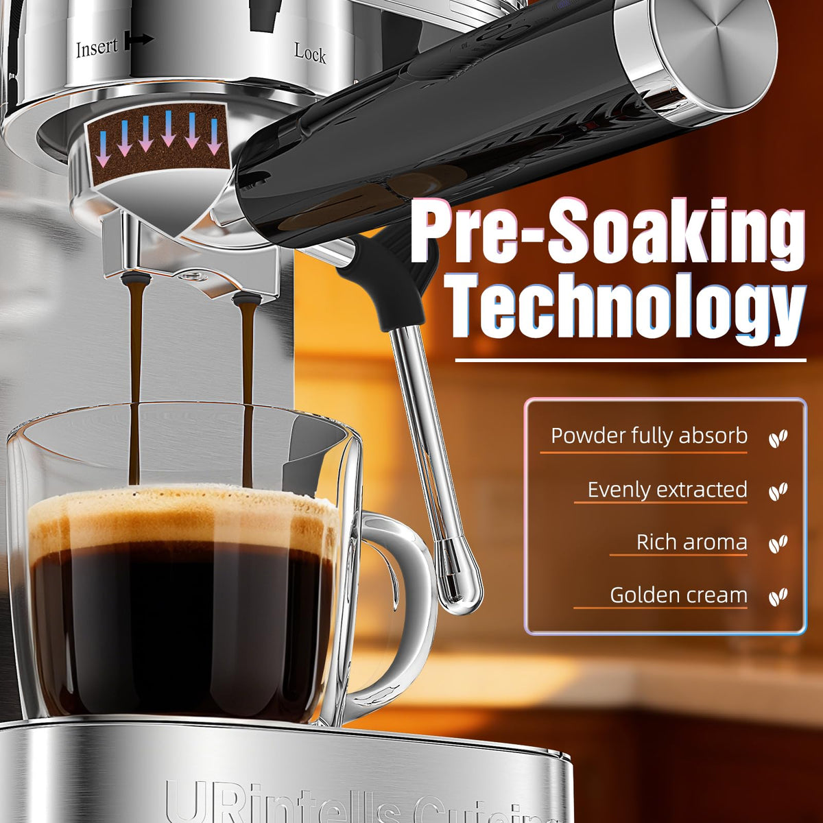 URintells Cuising Espresso Machine with Adjustable Extraction Temperature