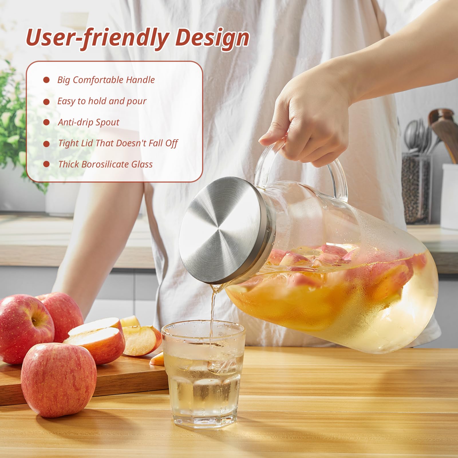 CMLKLZD 1 Gallon Glass Pitcher with Lid and Handle, Glass Water Carafe for Hot/Cold Water, Large Jug for Iced Tea, Coffee, Juice and Homemade Beverage