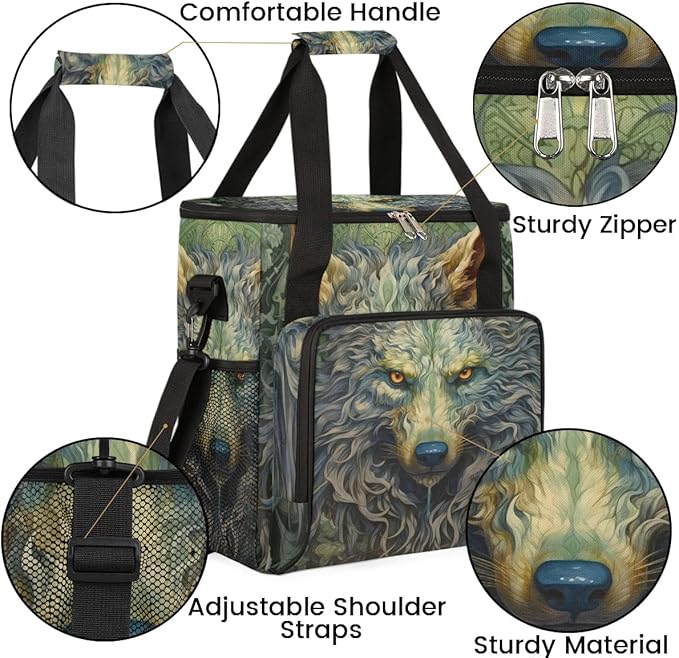 wolf animal vintage Coffee Maker Carring Bag Travel Carrying Storage Tote Bag Compatible with Keurig K-Mini or K-Mini Plus Portable Single Serve Coffee Brewer Case with Pockets for K-cup Pods