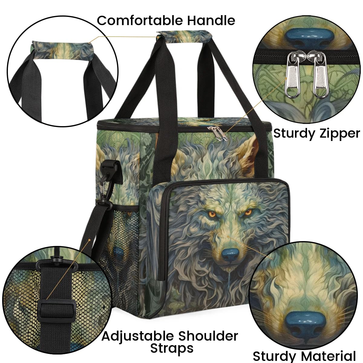 CFERSAN wolf animal vintage Coffee Maker Carring Bag Travel Carrying Storage Tote Bag Compatible with Keurig K-Mini or K-Mini Plus Portable Single Serve Coffee Brewer Case with Pockets for K-cup Pods