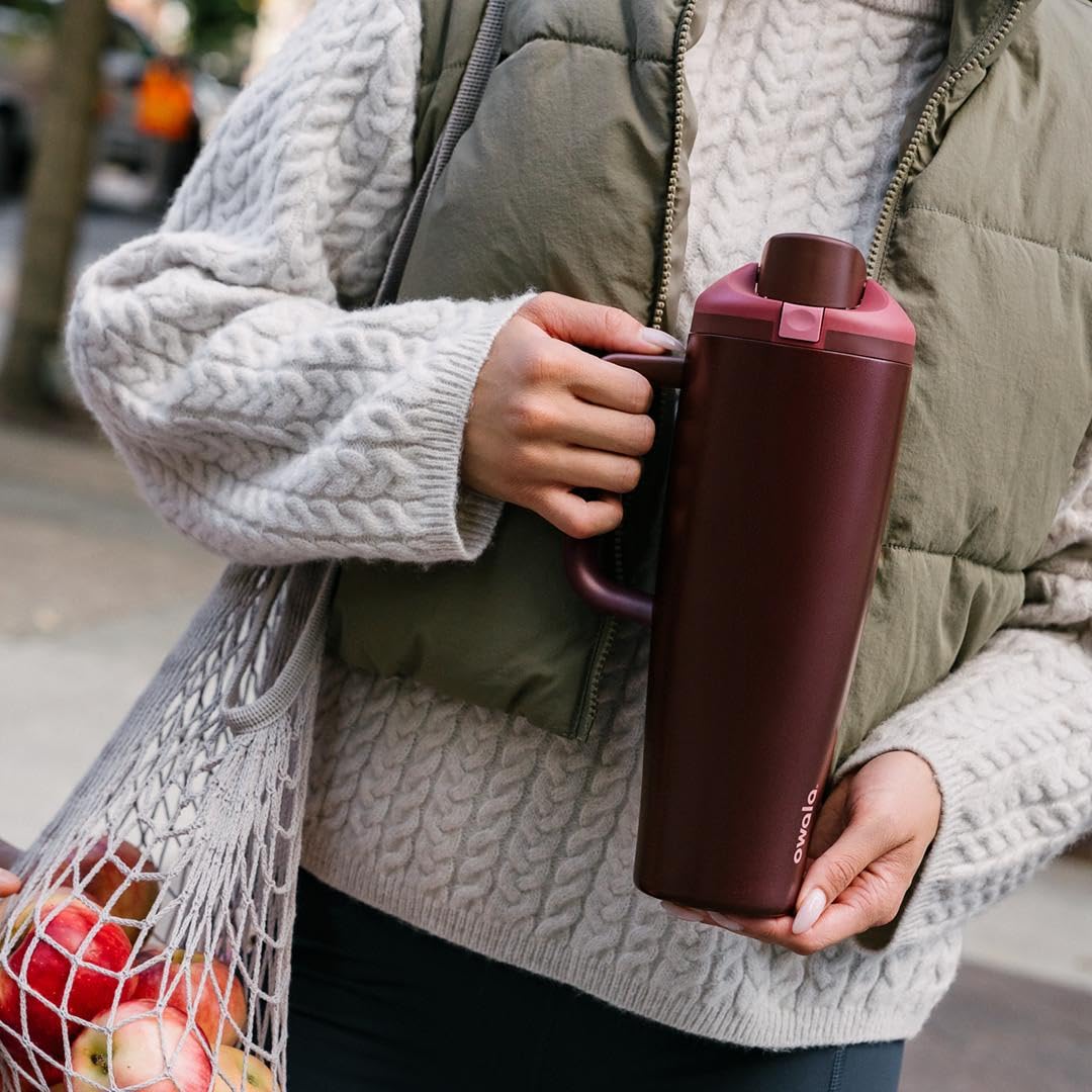 Owala FreeSip Tumbler Stainless Steel Water Bottle 40 oz Black Cherry