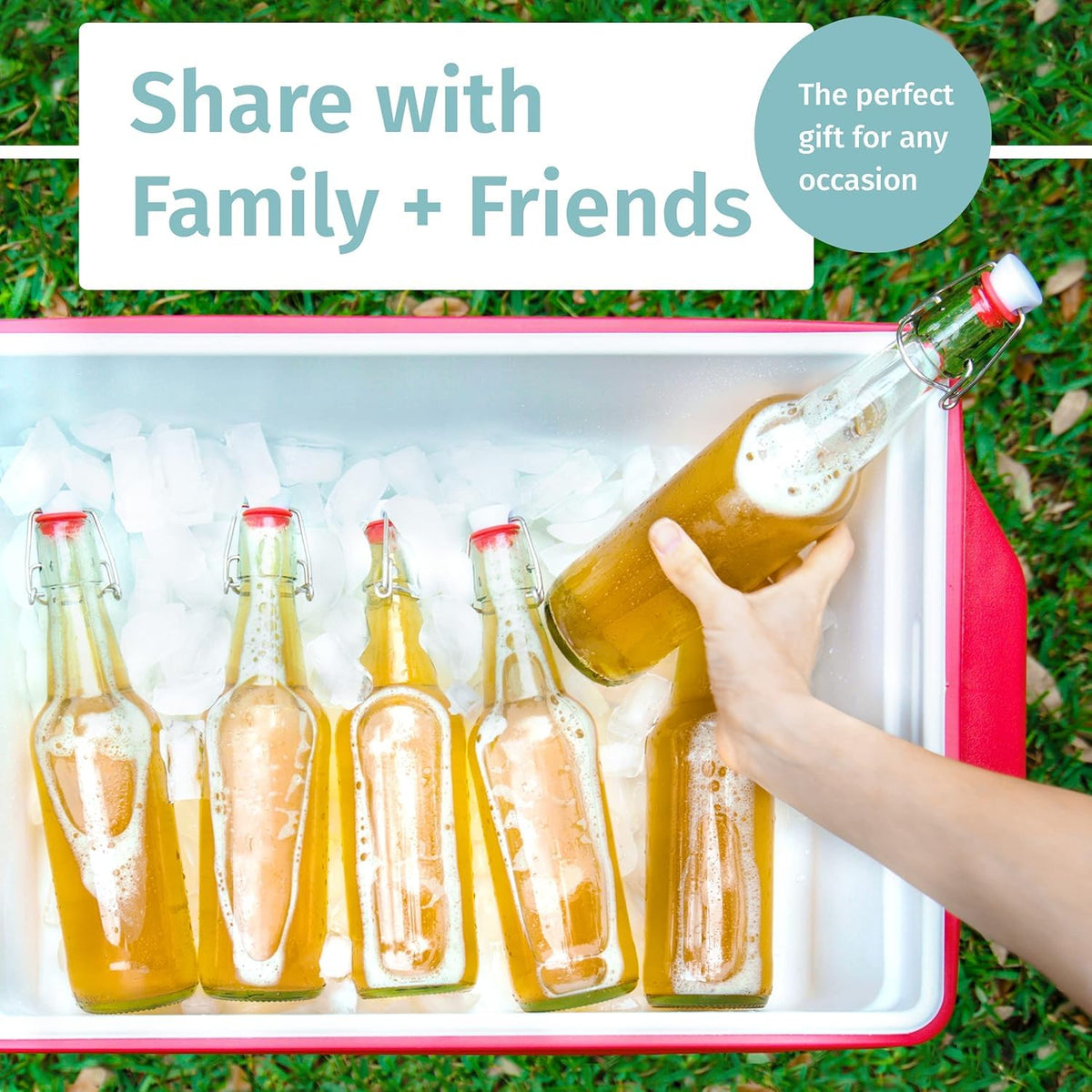 Otis Classic Clear Swing Top Glass Bottles, Plastic Caps, Set of 6, 16oz