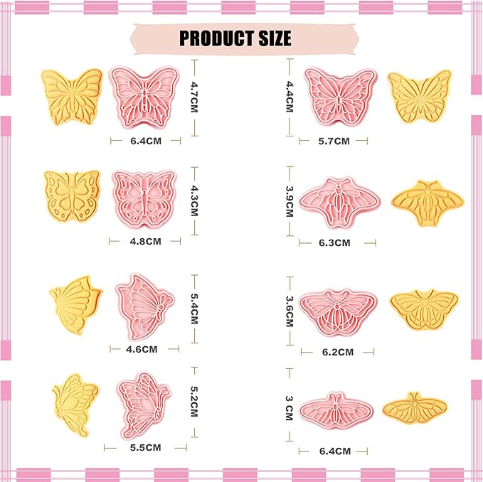 Butterfly Cookie Cutters 8 Pcs Plastic Biscuit Cutter Set 3D Pressable Cake Baking Fondant Embosser Stamps for Party Decoration Pastry Tools (F8)