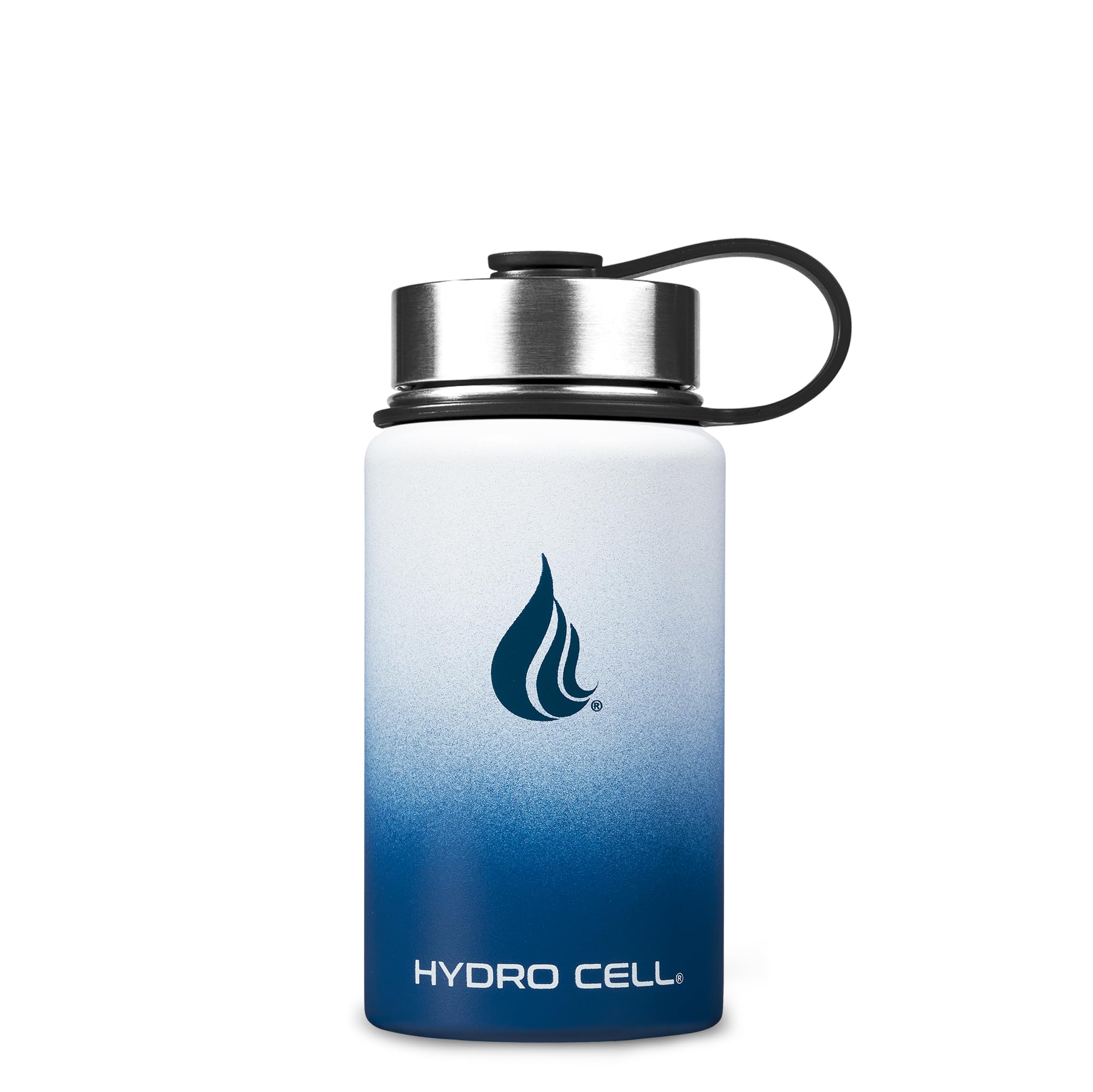 HYDRO CELL Stainless Steel Insulated Water Bottle with Straw - For Cold & Hot Drinks - Metal Vacuum Flask with Screw Cap and Modern Leakproof Sport Thermos for Adults (Navy/White 14oz)
