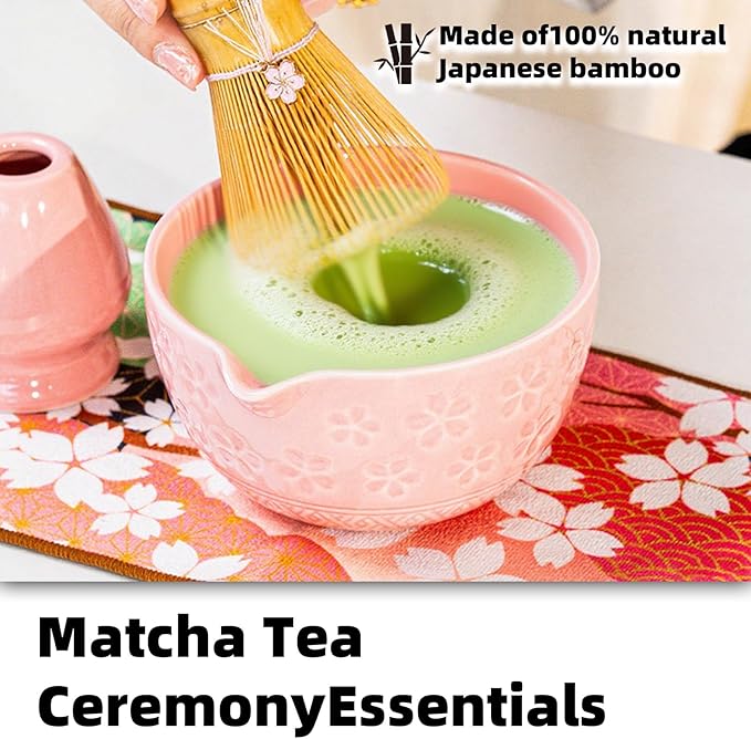 8 PCS Matcha Whisk Set, Ceramic Matcha Set, Includes Bowl, Matcha Whisk Holder Matcha Bamboo Whisk, Scoop, Sifter, Unique Gift for Matcha Lovers (C)