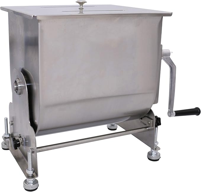 Commercial Stainless Steel 60-Pound/30-Liter Capacity Tilt Tank Manual Meat Mixers,(Mixing Maximum 45-Pound for Meat),Sausage Mixer Machine Meat Processing Equipment, Silver, FME30T