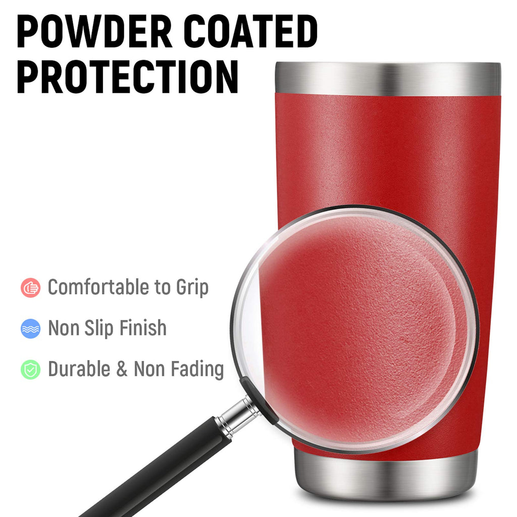 COMOOO 20oz Double Wall Vacuum Insulated Travel Mug, Stainless Steel Tumbler with Lid and Straw Durable Powder Coated Insulated Coffee Cup for Cold & Hot Drinks (Red, 4 PACK)
