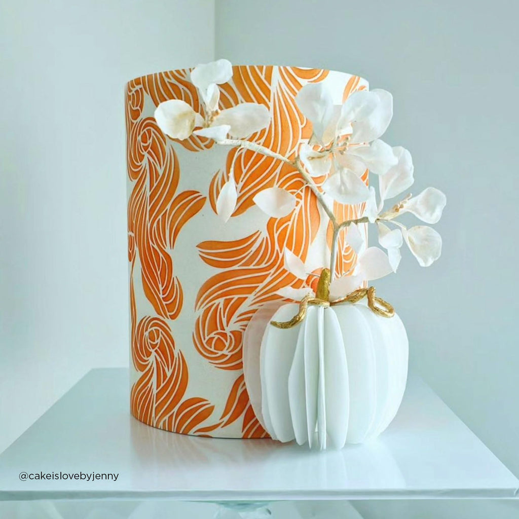 Lacupella Cake Stencil - Seamless Delicate Pattern for Decorating Tall Double Barrel Cake to Use with Buttercream, Royal Icing, Ganache, Paint, Airbrush (Riya)