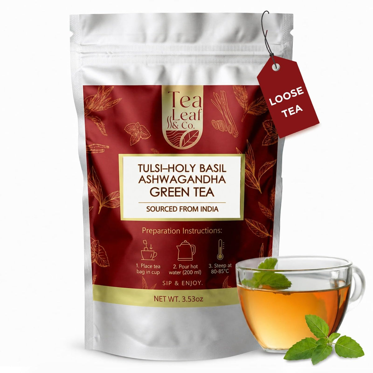 Sweet Hibiscus Cinnamon Green Tea (3.5oz), Natural Herbal Infusion, 50 Bags