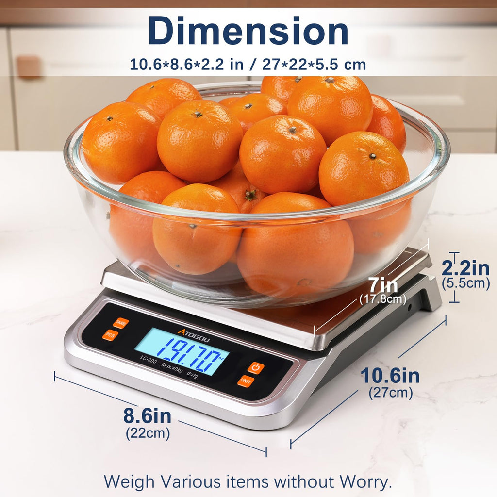 Atogou 88lb Food Scale, Commercial Kitchen Scale Plug-in Usable