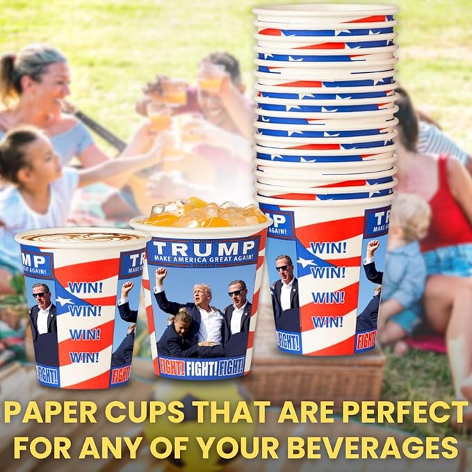 Smygoods Trump Design Disposable Paper Coffee Cups (10 OZ, 50 Count) For Hot Beverages, Tea, Espresso, Cocoa - To Go Drink Containers, Café & Office