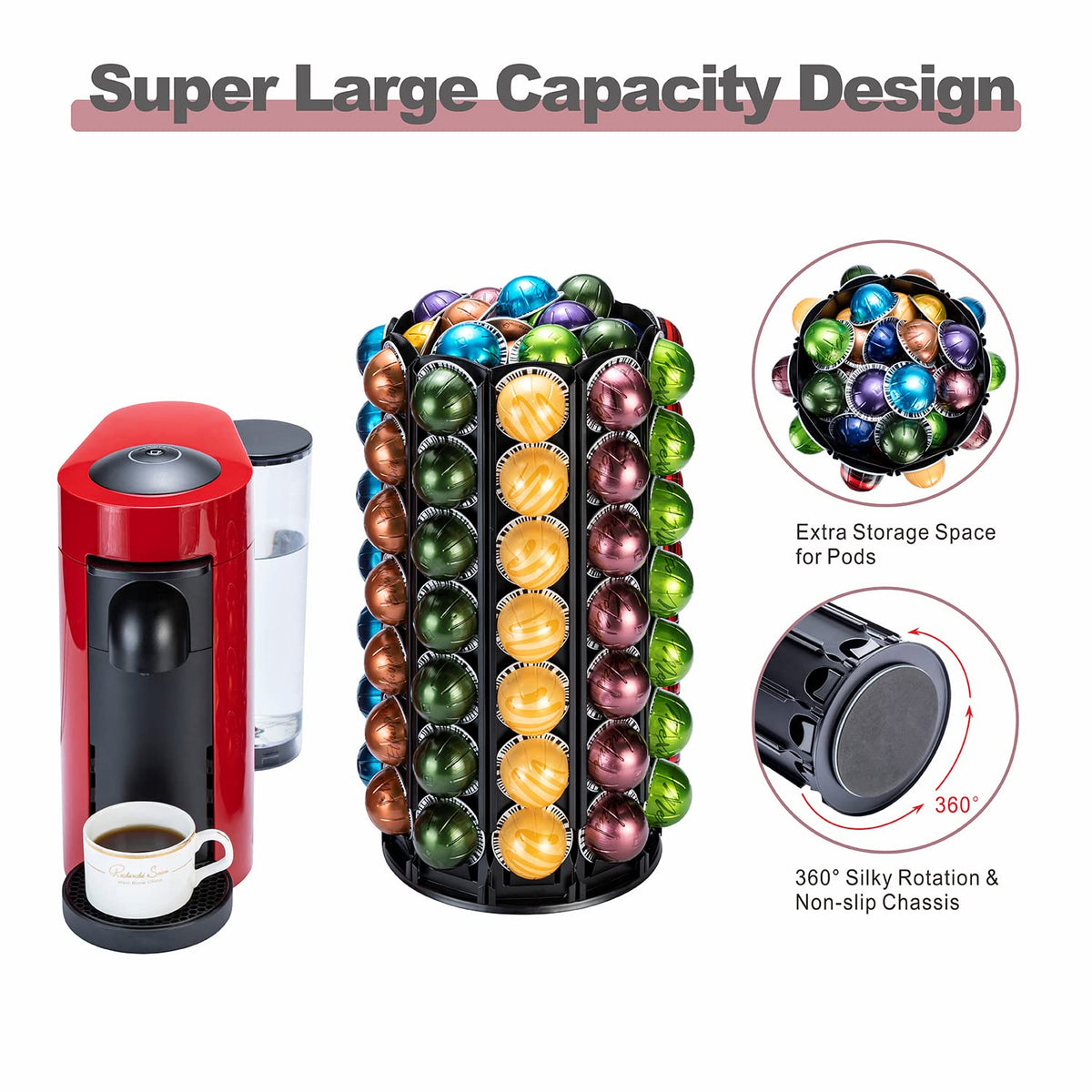 FlagShip Vertuo Pod Carousel Holder 100+ Pods Capacity Black Sturdy Metal