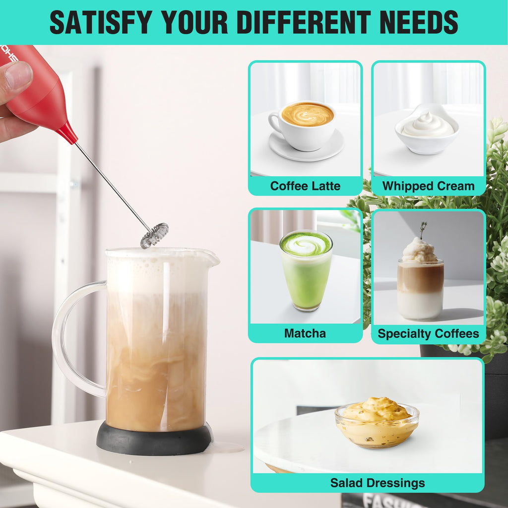 HAUSHOF Handheld Rechargeable Milk Frother Wand with Stand,Coffee Mixer