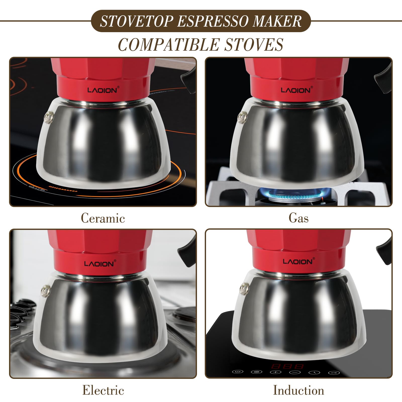 LAOION Stovetop Espresso Maker, 6Cup Moka Pot, Espresso Machine