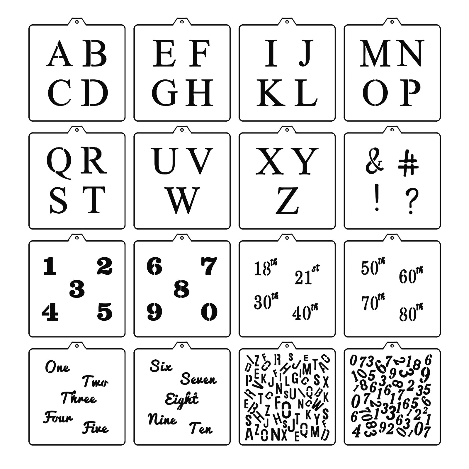 16 Pcs 5.5x5.5in Baking Stencils for Royal Icing, Airbrush Cookies; Sugar Cookie Stencils,Craft Painting, Stencil Genie (Alphabet & Numbers)