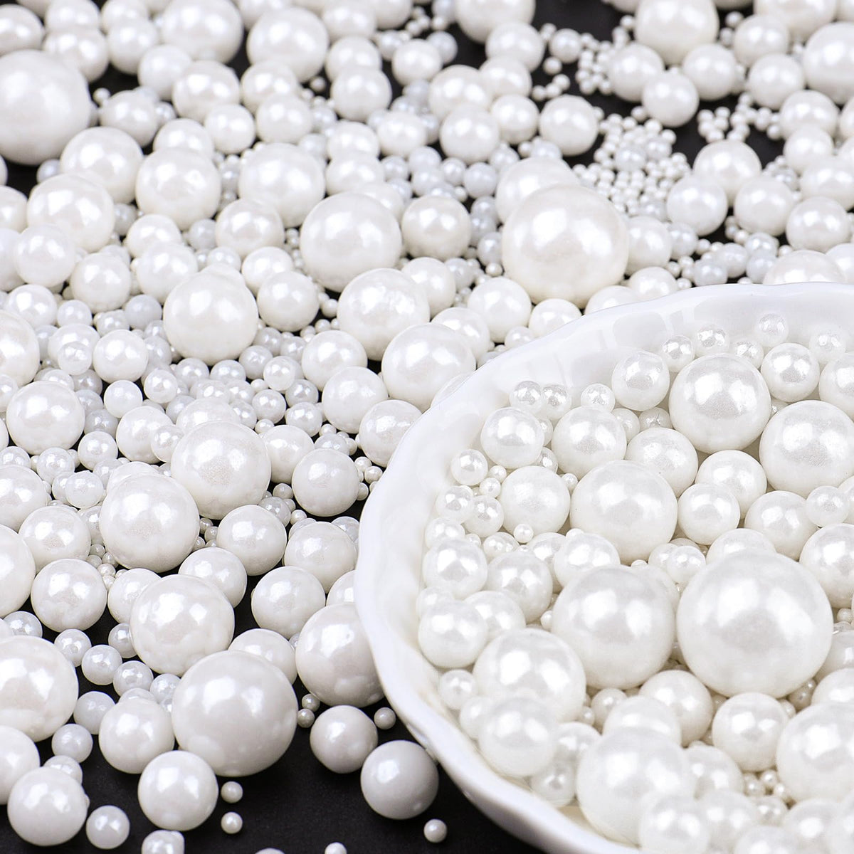 Black Pearl Sprinkles for Cake Decorating, 6 Sizes Edible Pearls Sugar