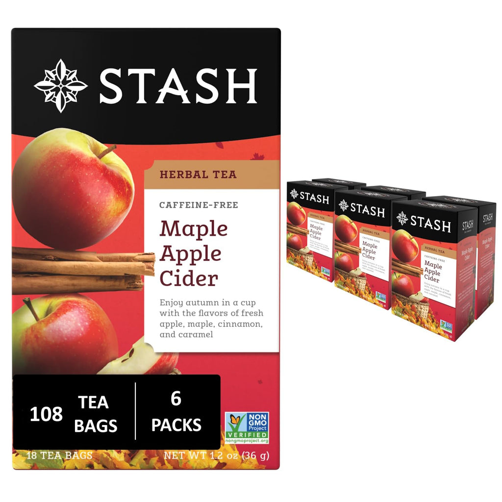STASH Maple Apple Cider Herbal Tea, 108 Bags (6 Boxes of 18), Caffeine Free
