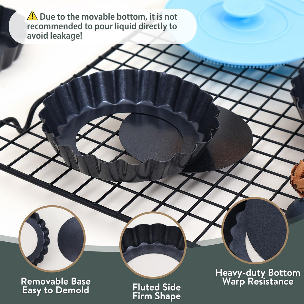 Mini Tart Pans Removable Bottom: Nonstick 4 Inch Quiche Pan Fluted Edge