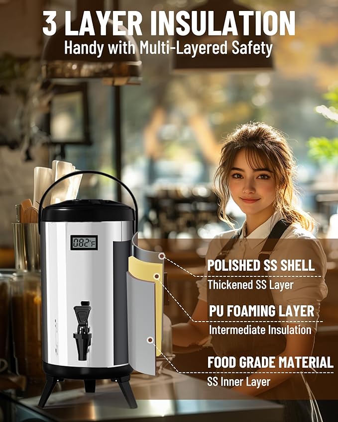 WantJoin Insulated Beverage Dispenser-75 Cup Hot&Cold water Urn for Catering-Stainless Steel Premium 12 L/3.2 Gallon Hot Drink Dispenser with Spigot for Coffee & Hot tea,Cold Milk,Water,Juice(Silver)